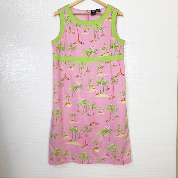 LaVie Dresses & Skirts - LaVie Boheme Shift Dress Pink Tropical Palm Trees Sleeveless Size 8